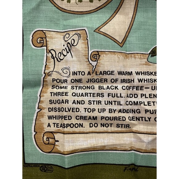 Fingal Irish Linen Irish Coffee Green Tea Towel Wall Hanging 19X30 In - Picture 9 of 12